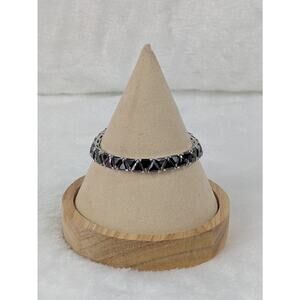 925 Sterling Silver Black CZ Trillion Cut Link Tennis Bracelet 7" Geometric